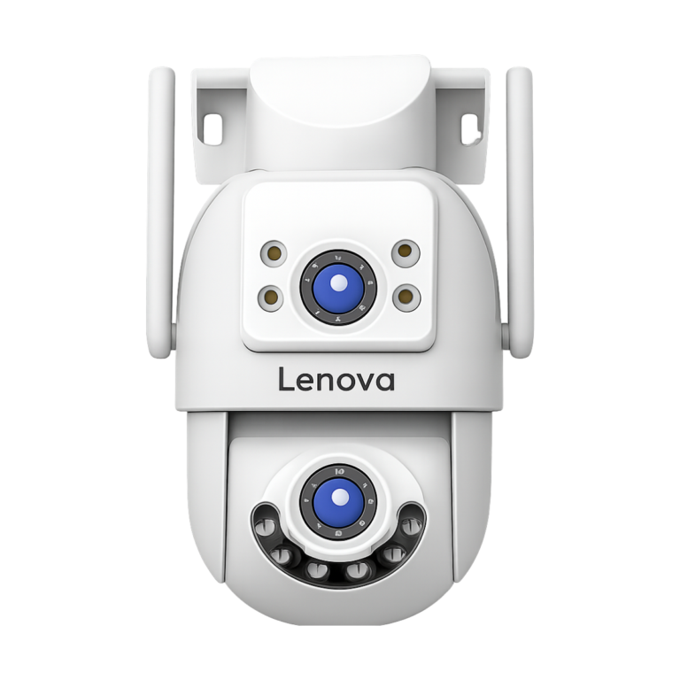 Lenovo 4K dual lens outdoor PTZ WiFi security camera in white