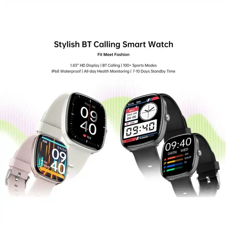 Side view of Lenovo Bluetooth call smartwatch with wrist strap