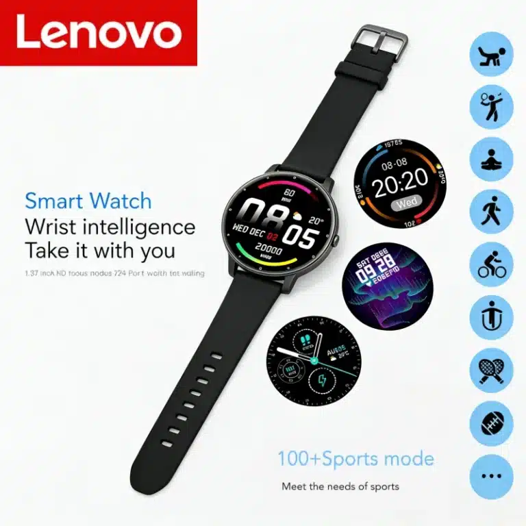 Side view of Lenovo Pro Smartwatch with rubber case and silica gel band