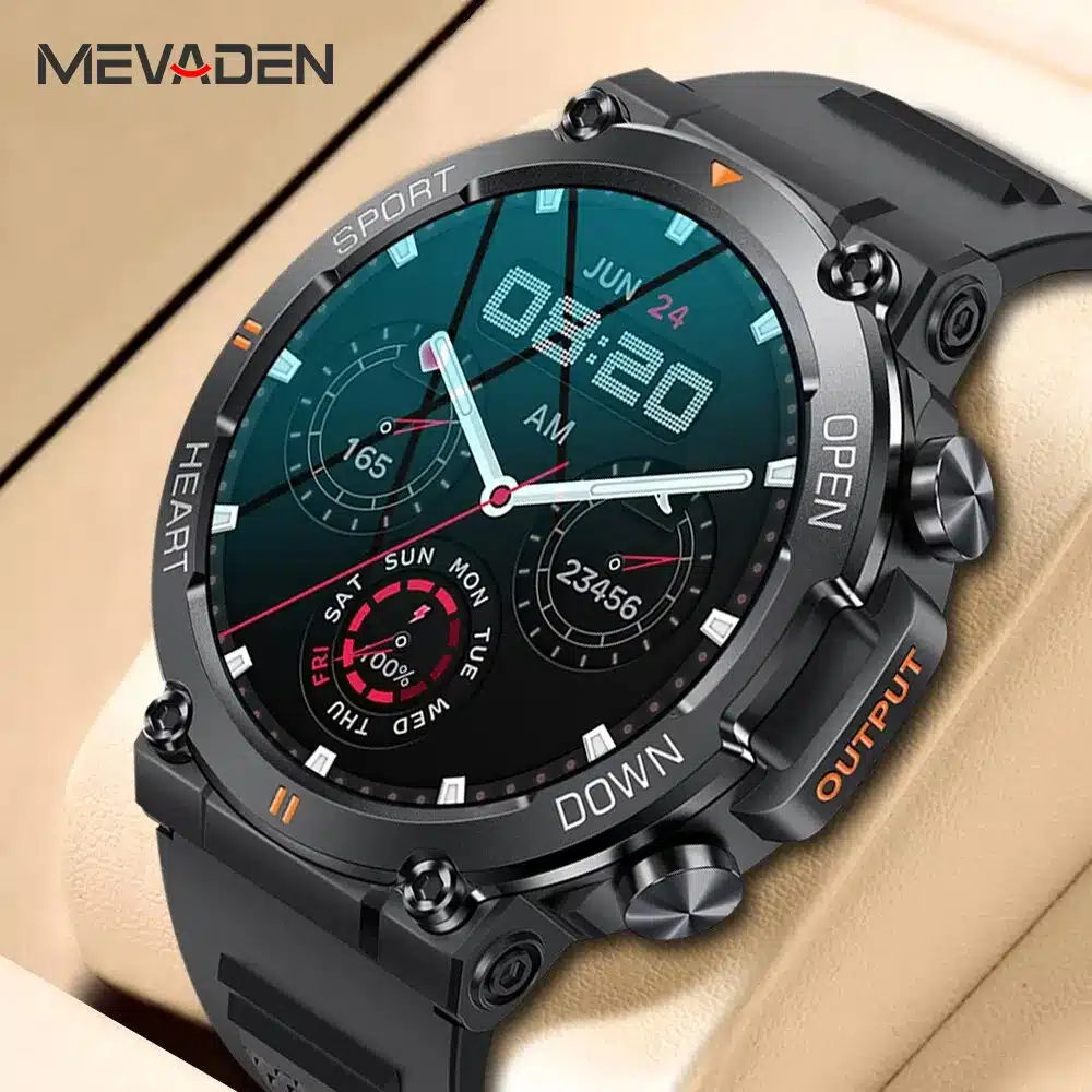 MEVADEN 1.39 inch HD Bluetooth Call Smart Watch Men Sports Fitness Tracker Heart Monitor 400mAh Smartwatch For Android IOS MD56 MEVADEN MD56 smartwatch front view with 1.39 inch HD display