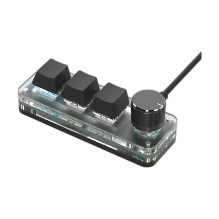 RGB macropad with 3 hot-swappable red switches and custom knob for multimedia and Photoshop