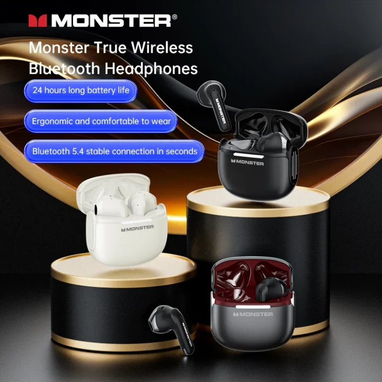 Close-up of Monster GT15 true wireless earbuds