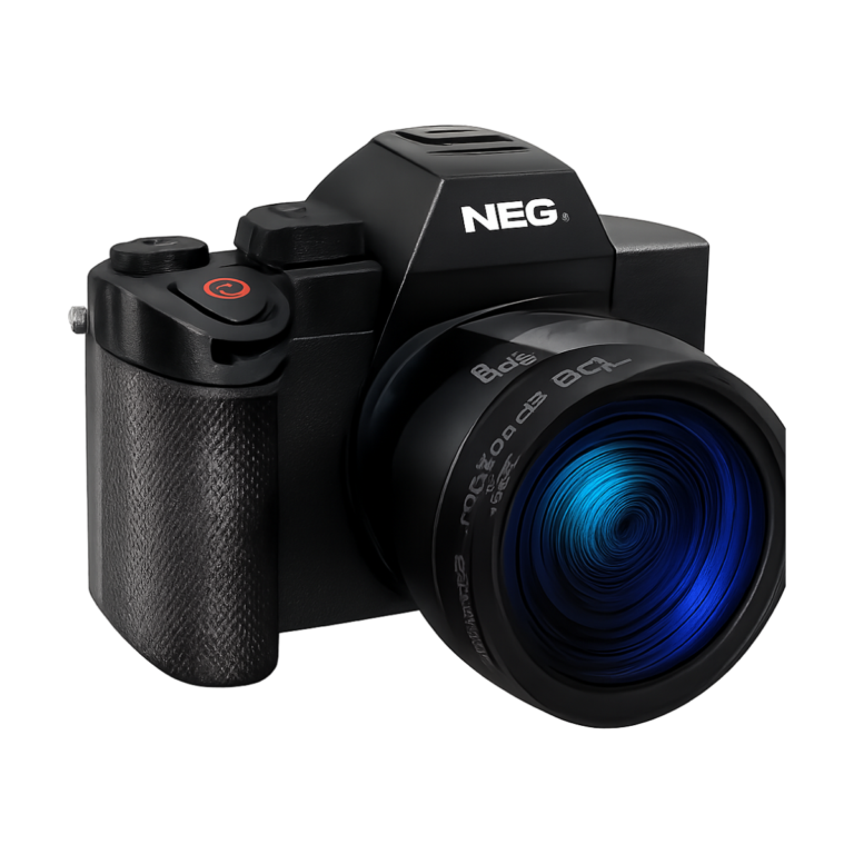 Front view of NBD 48MP digital camera with 3 inch flip screen