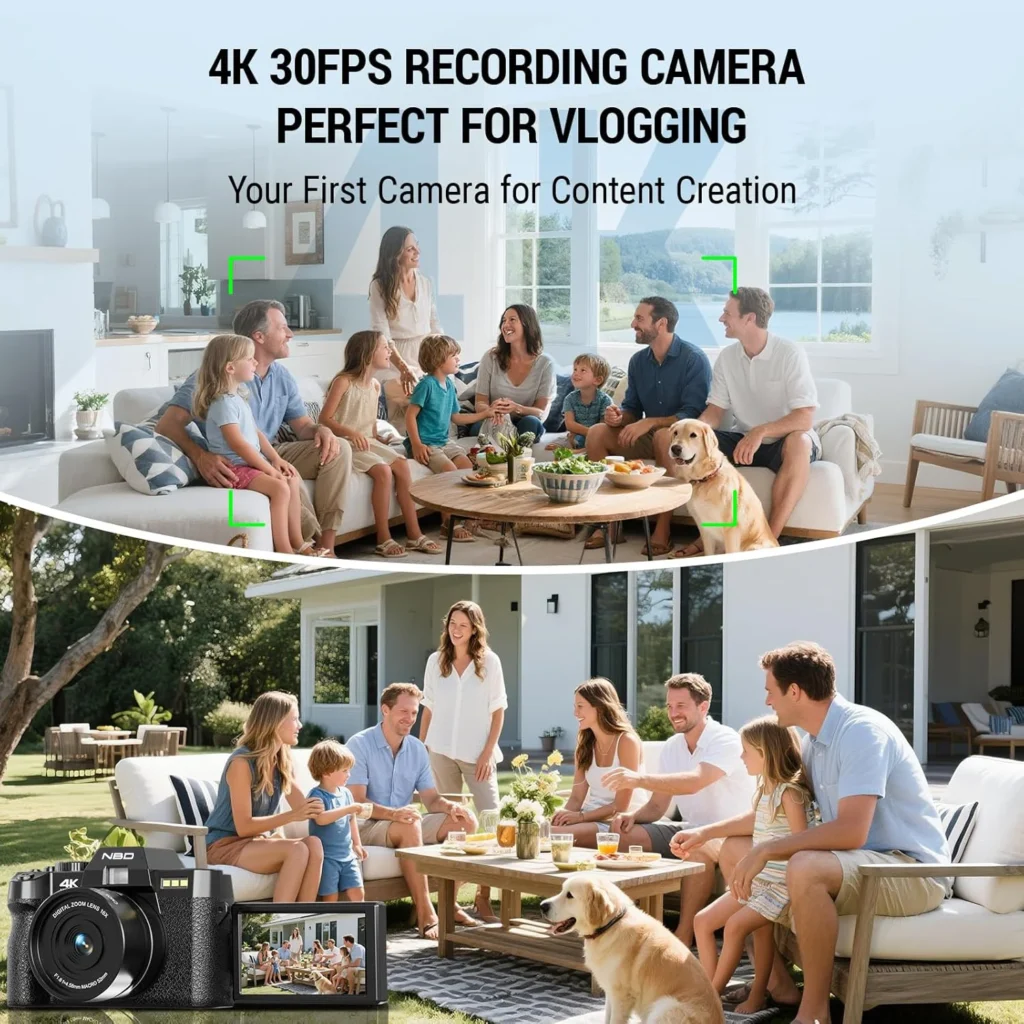 Side angle showing lens and controls on NBD 4K vlog camera