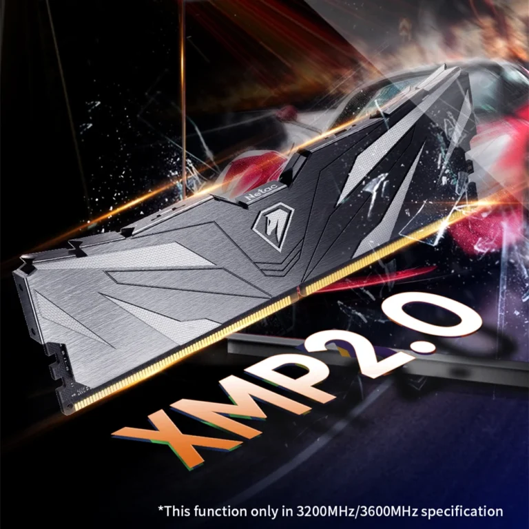 Close-up of Netac DDR4 3200MHz RAM stick with heatsink