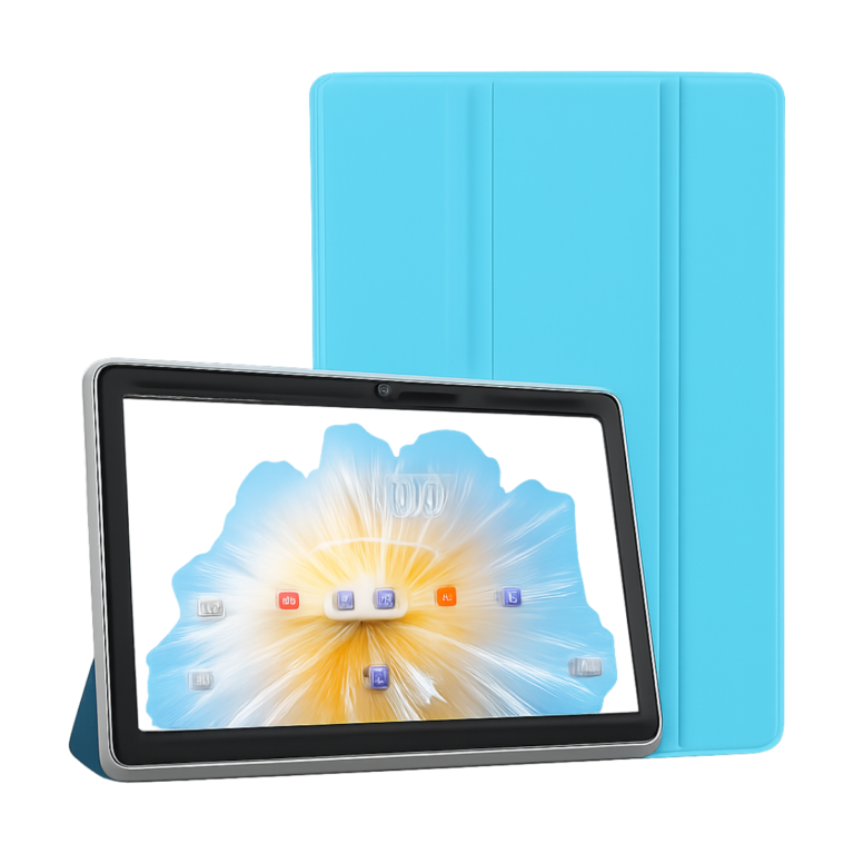 Pritom 7 inch Android 13 tablet with quad core processor and leather case