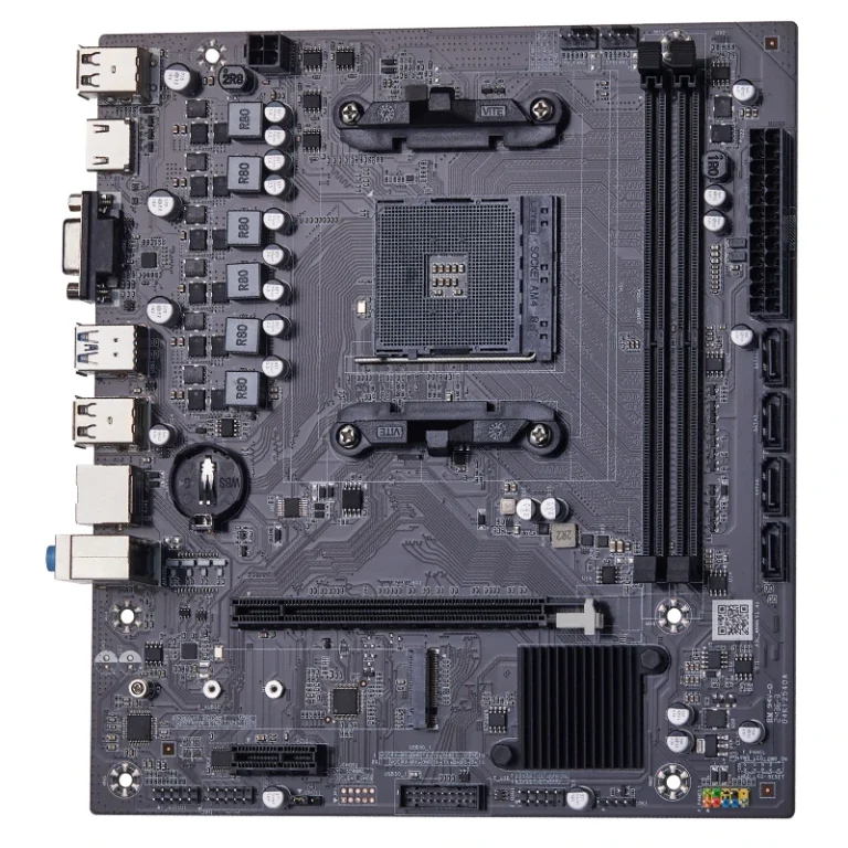 Close-up of QIYIDA B450 motherboard M.2 and PCI slots