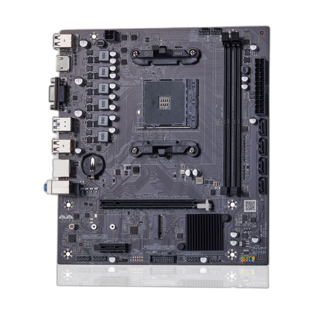 QIYIDA B450 Motherboard support DDR4 desktop RAM AM4 CPU slot NVME NGFF M.2 USB 3.0 VGA dual channel for Ryzen am4 cpu SATA3.0-bg-clean QIYIDA B450 AM4 motherboard front view showing slots and ports