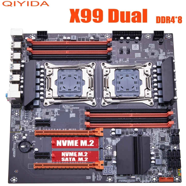 Close-up of QIYIDA X99 motherboard PCIe and M.2 expansion slots