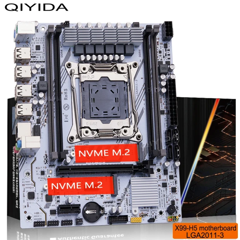 Top view of QIYIDA X99 motherboard showing CPU socket and memory slots