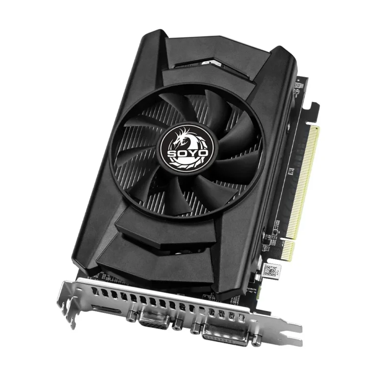 Side view of SOYO R7 350 4GB GDDR5 graphics card showing ports