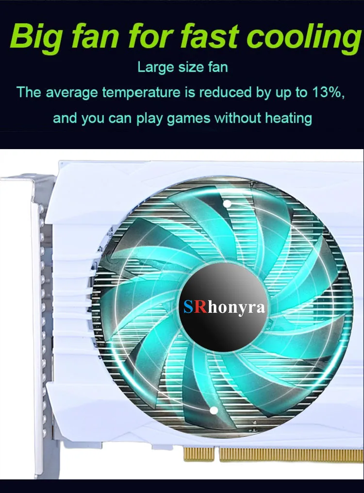 Side angle of SRhonyra GTX 1050 4GB PCIe 3.0 desktop GPU