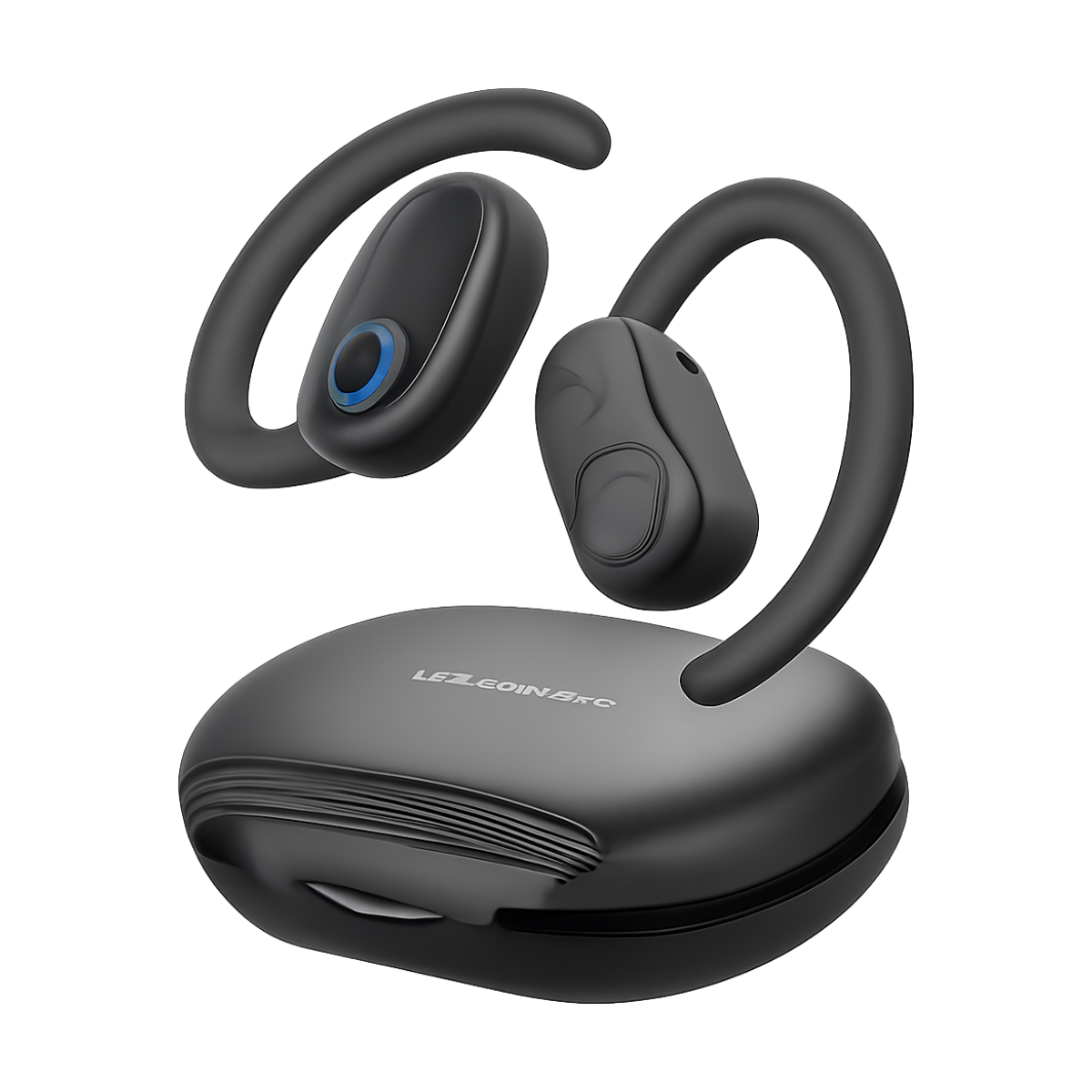 SoundPEATS LinkFree open-ear Bluetooth earbuds with adjustable ear hooks and charging case