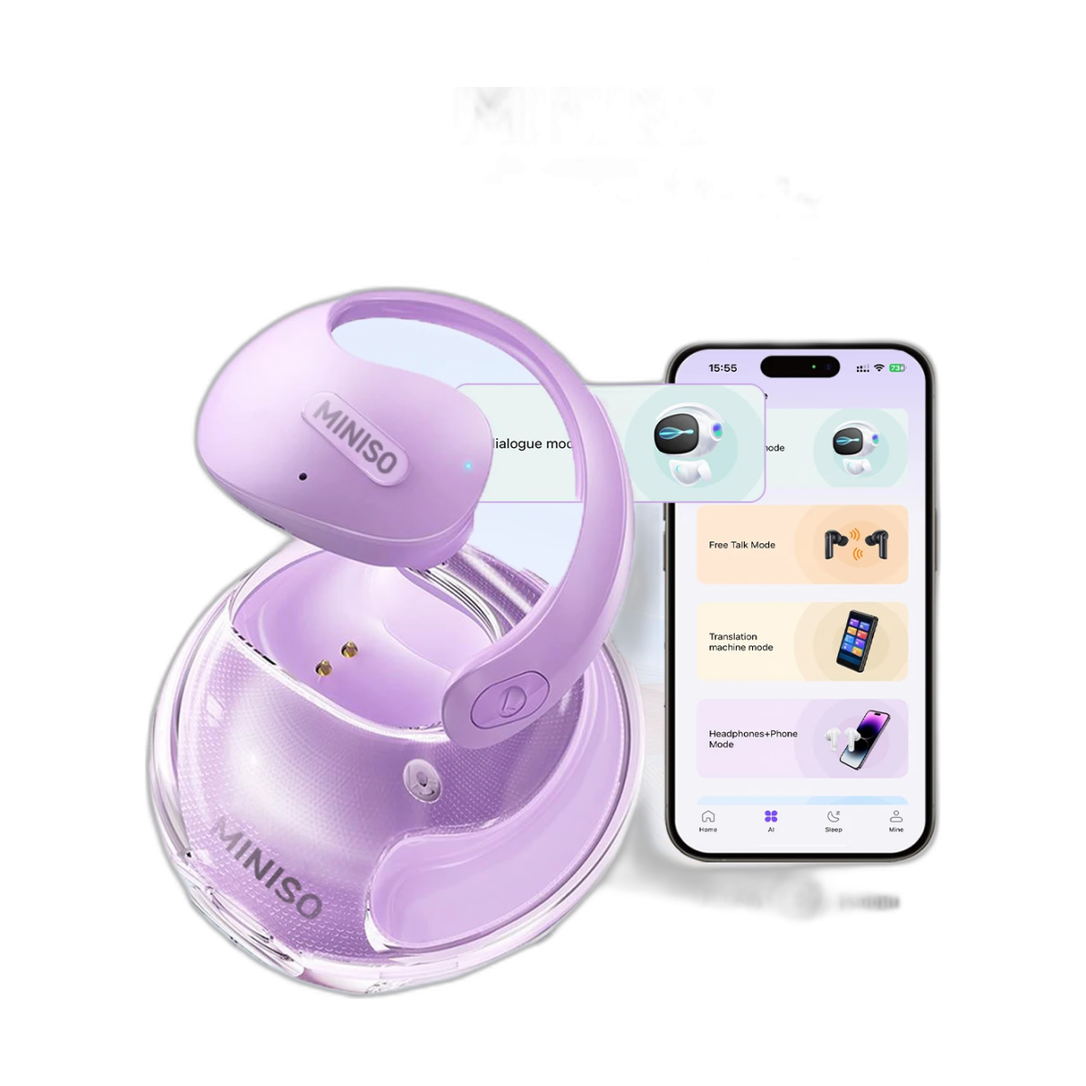 Translator MINISO X15Pro 5.4 Bluetooth Headset Translation Earphones Wireless Headphones Office Travel,ASMR Headset APP-bg-clean MINISO X15Pro Bluetooth wireless translator earphones front view