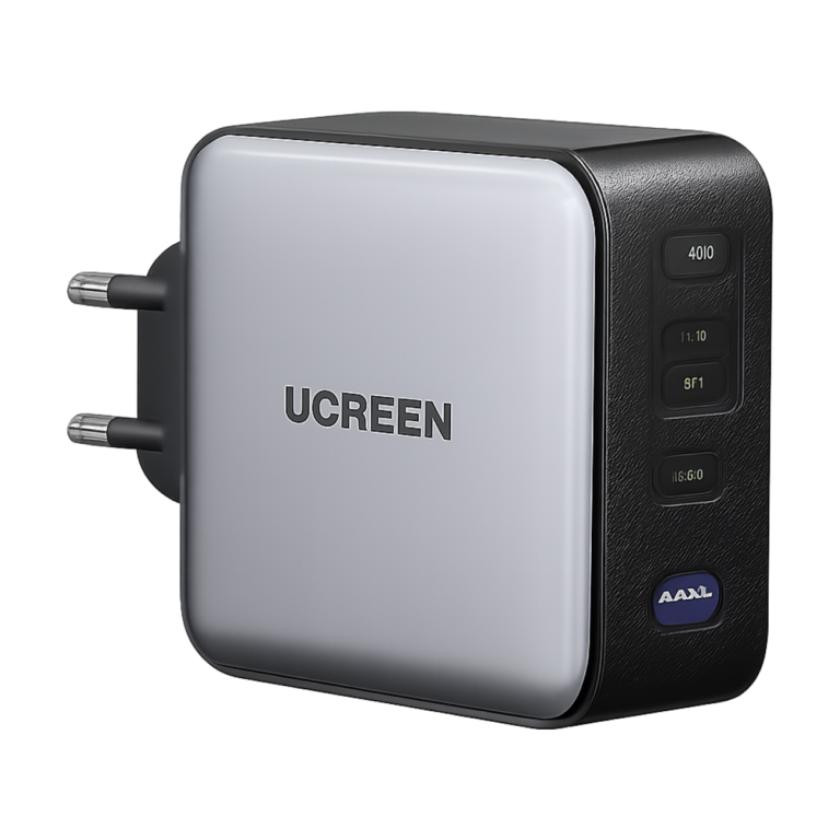UGREEN 200W GaN travel charger with three USB ports for MacBook Pro and smartphones