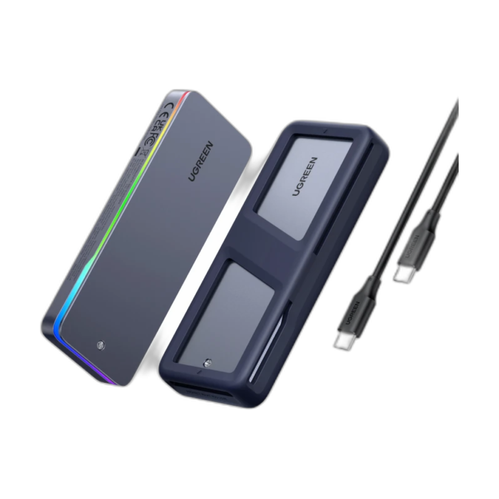 UGREEN 20Gbps M.2 SSD enclosure with RGB lighting front view