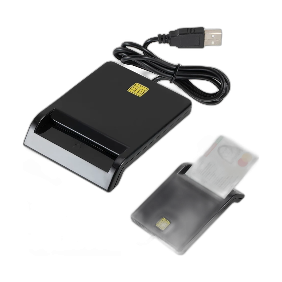 USB Smart Card Reader Stable Operation Reliable Simplicity for DNIE ATM CAC IC ID SIM Card Cloner Connector Windows-bg-clean Black USB smart card reader with ABS housing front view
