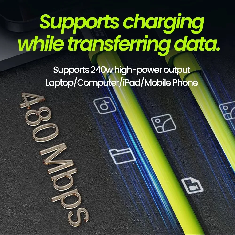 240W USB-C cable plugged into smartphone for charging and data transfer