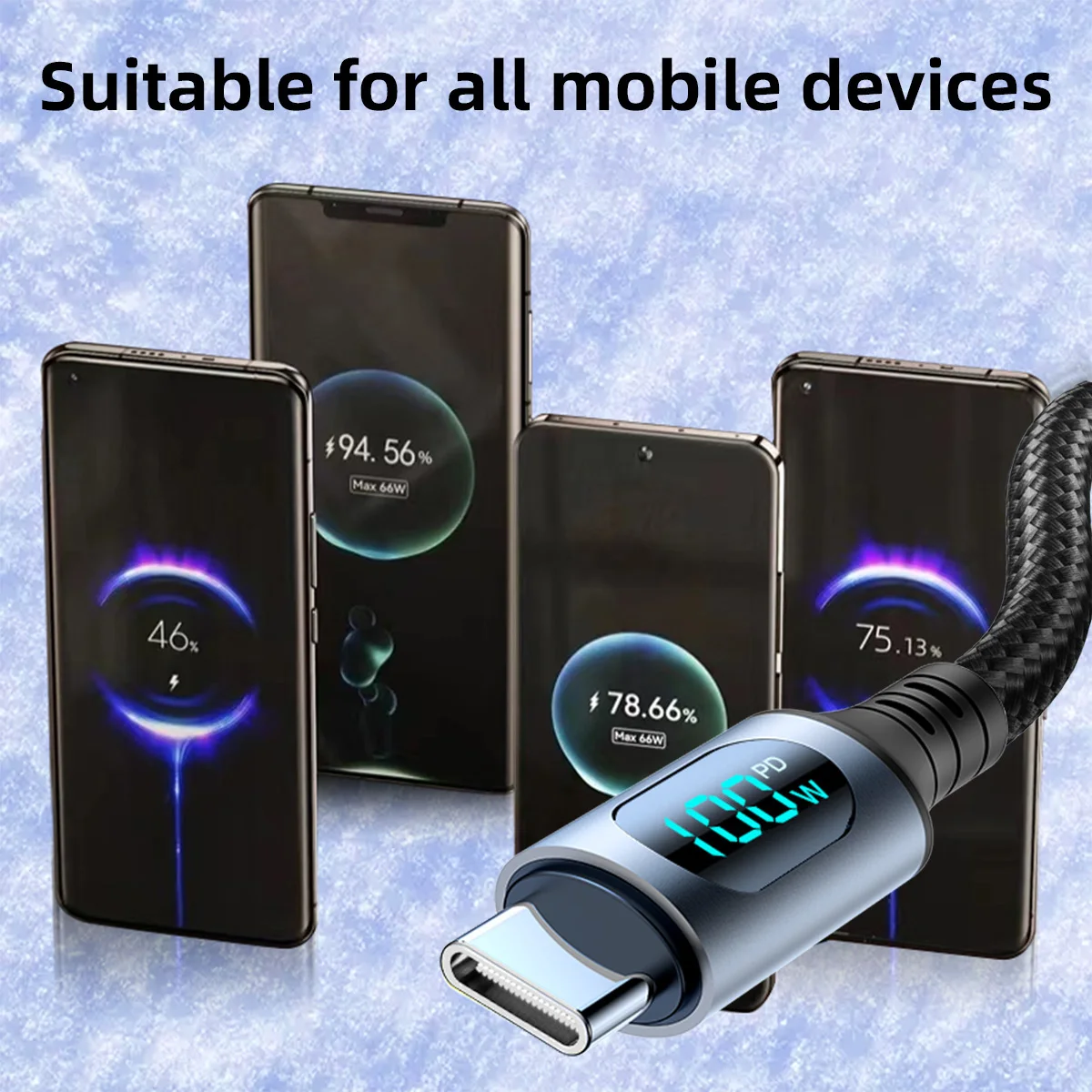 LED digital display on 6A fast charging Type C cable