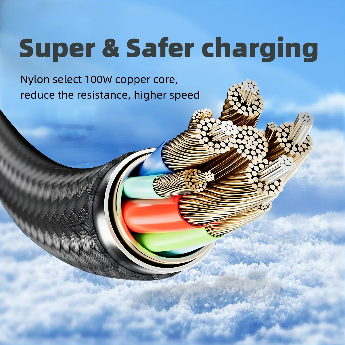 oozcc 6A 120W fast charging cable with PVC and braided nylon