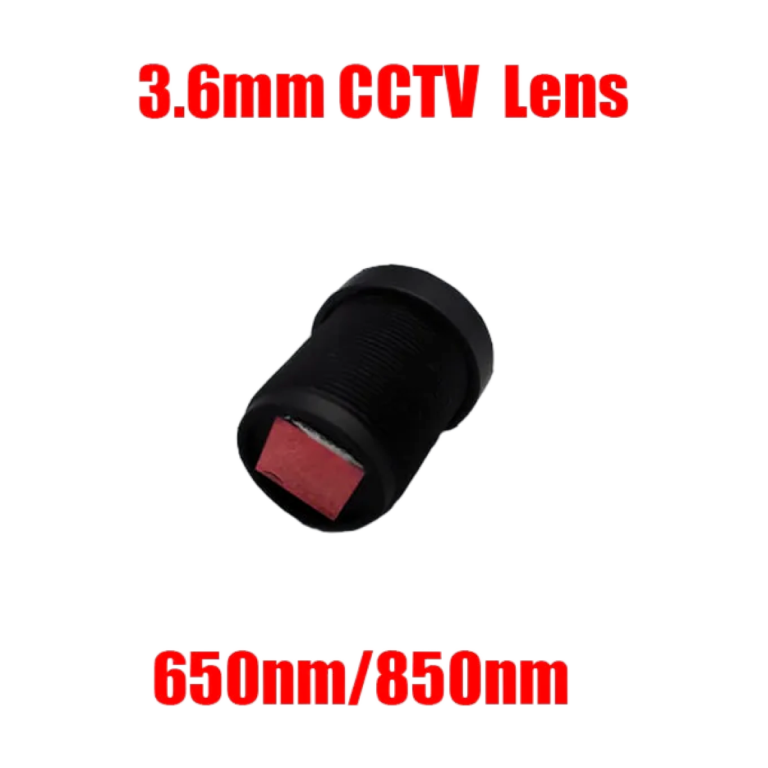 Front view of 3.6mm M12 fixed focus CCTV lens with IR filter