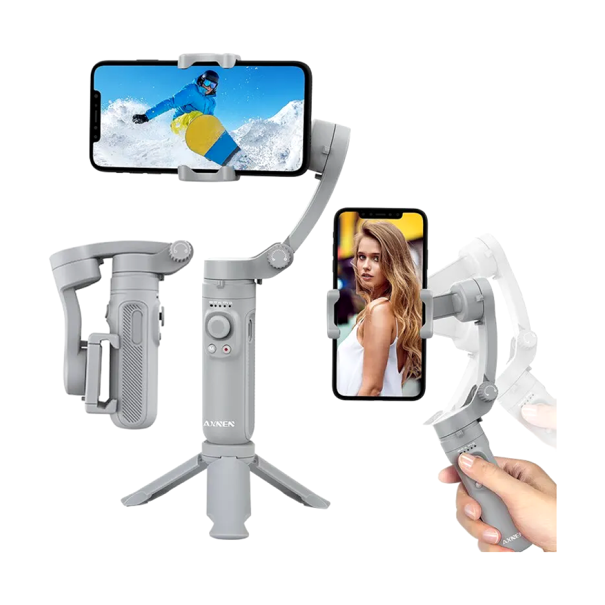 HQ3 3-Axis Gimbal Stabilizer for Smartphone Foldable Handheld Phone Video Record Vlog Anti-Shake Stabilizer for iPhone Android-bg-clean HQ3 3-Axis Foldable Smartphone Gimbal Stabilizer on white background