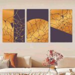 Set of 3 abstract sun wall art canvases with Islamic calligraphy in wooden frames