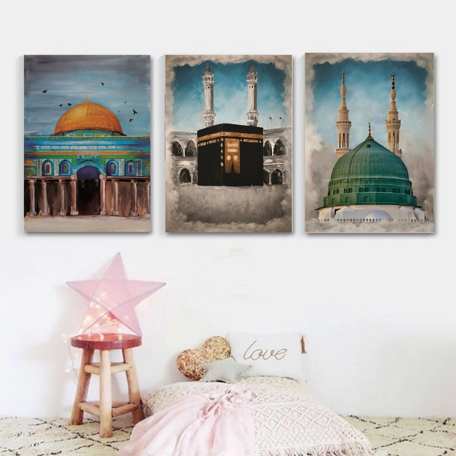 06c63cf8e32237078e527da889f7a277.jpeg 3pcs Islamic Holiest Sites PVC Wallmate set for home decoration