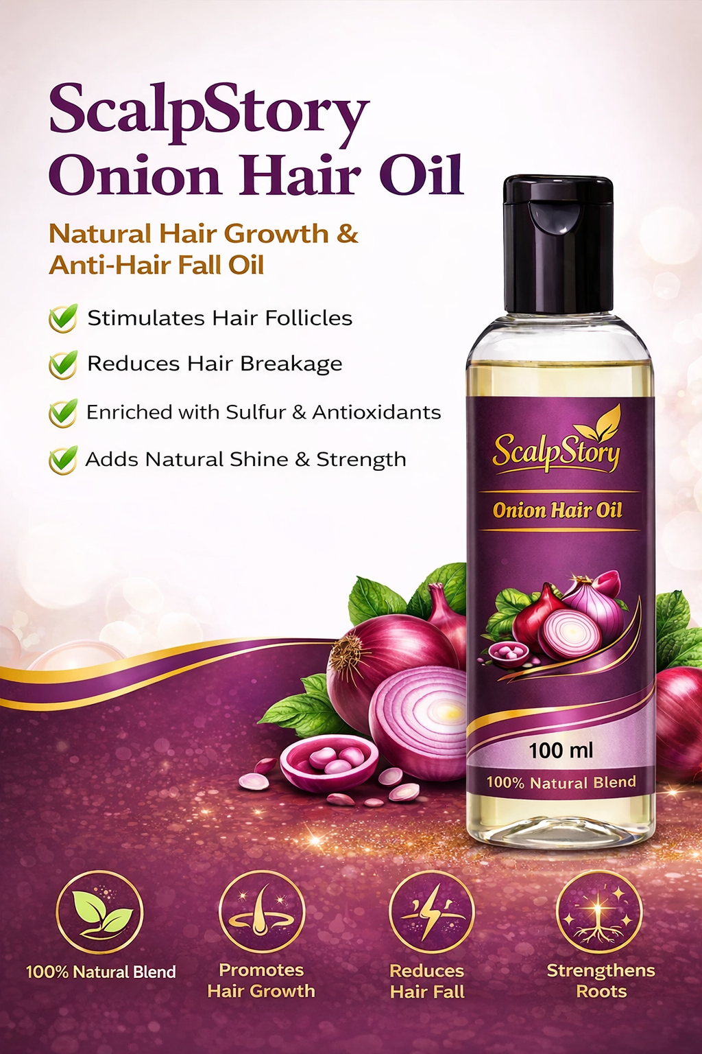 0c5e8a3b631332876936421132deed44.png Bottle of Onion Hair Oil 100ml with natural ingredients