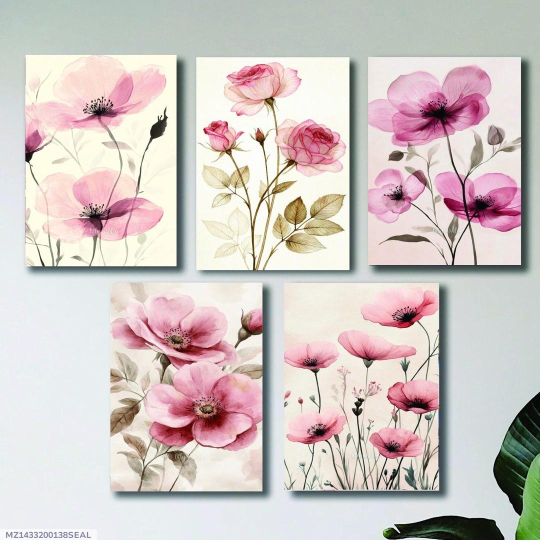 0ca93545892d1d3d6862db80c11e60f8.jpeg Set of 5 Floral Wooden Wall Frames – 8x11 Inch Decorative Art Panels with Double Tape - Image 1