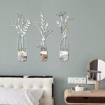 3 PCs Beautiful Acrylic Mirror Leaf Vase Wall Art Frame Modern Decorative Wall Frames for Living Room Bedroom