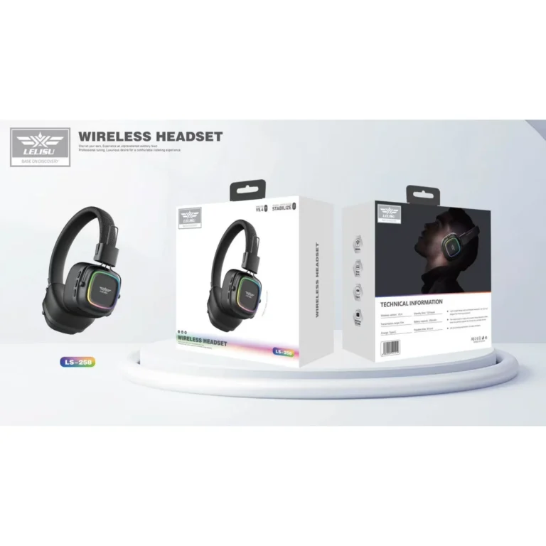 Lelisu LS-258 wireless over-ear headphones front view with LED lights