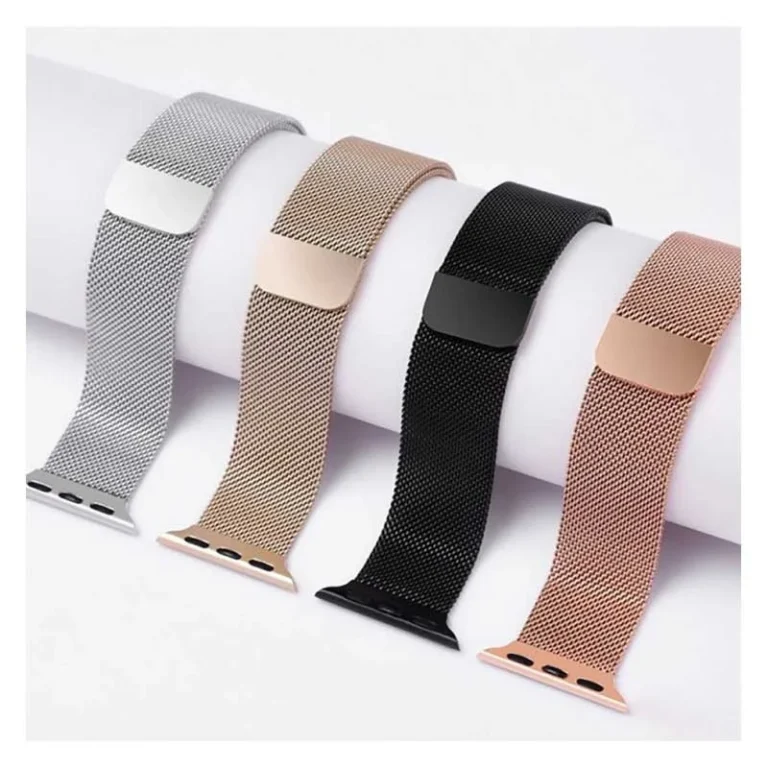 Pale Rose Apple Watch Milanese magnetic loop strap on wrist
