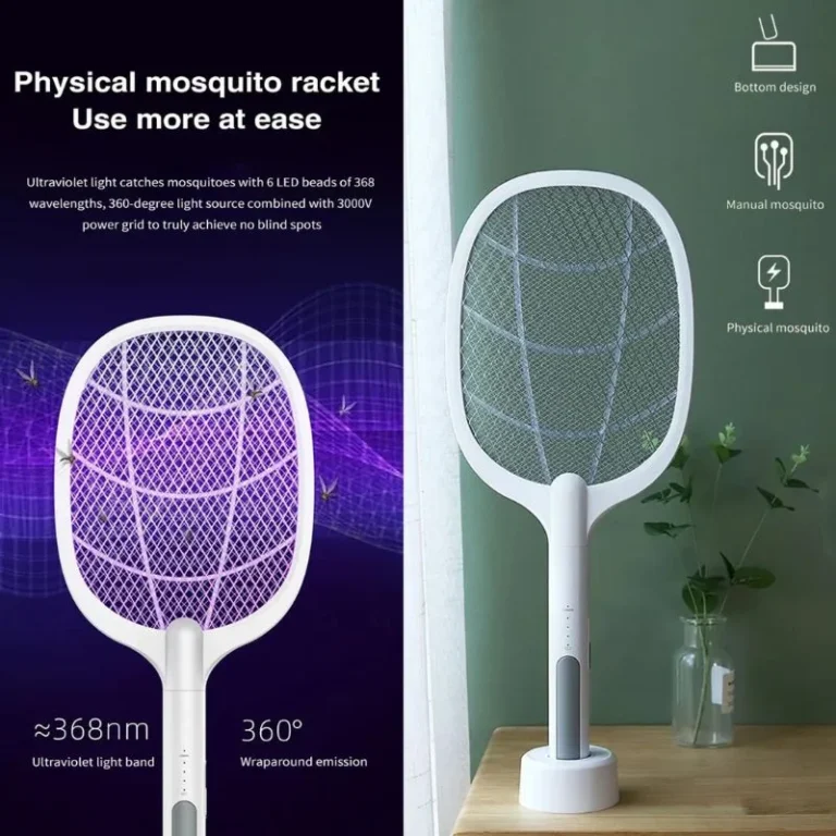 Nova USB rechargeable mosquito racket with charging stand front view
