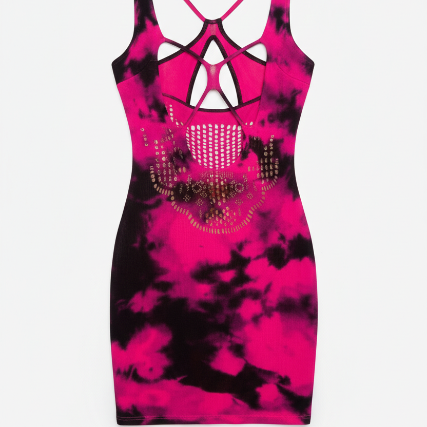 1837a3f36b154b67c366566cc78a7237.png Exotic Criss-Cross Neck Tie-Dye Stocking Night Dress for Women | Seamless Mesh Nighty (Free Size) - Image 1