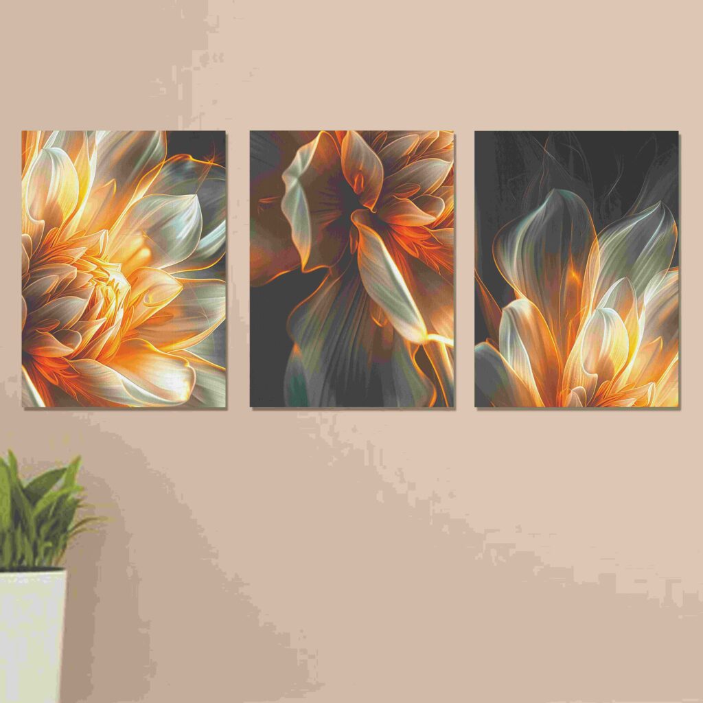Set of three wooden phototile frames with spiritual designs for wall decor