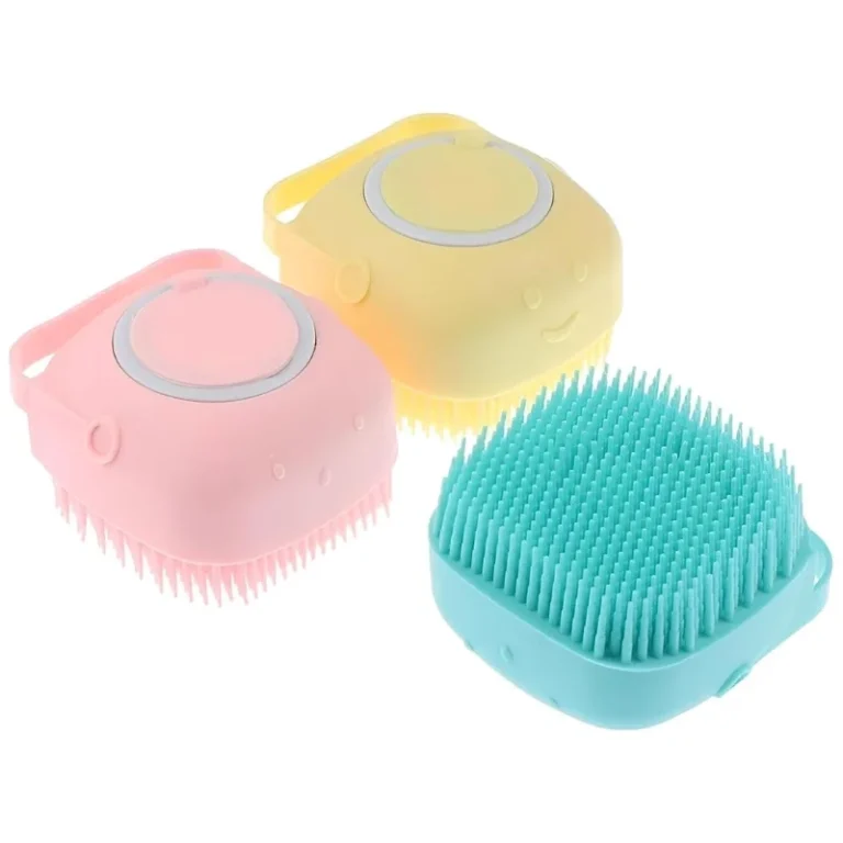 Soft silicone bath brush with soap tank in random color front view