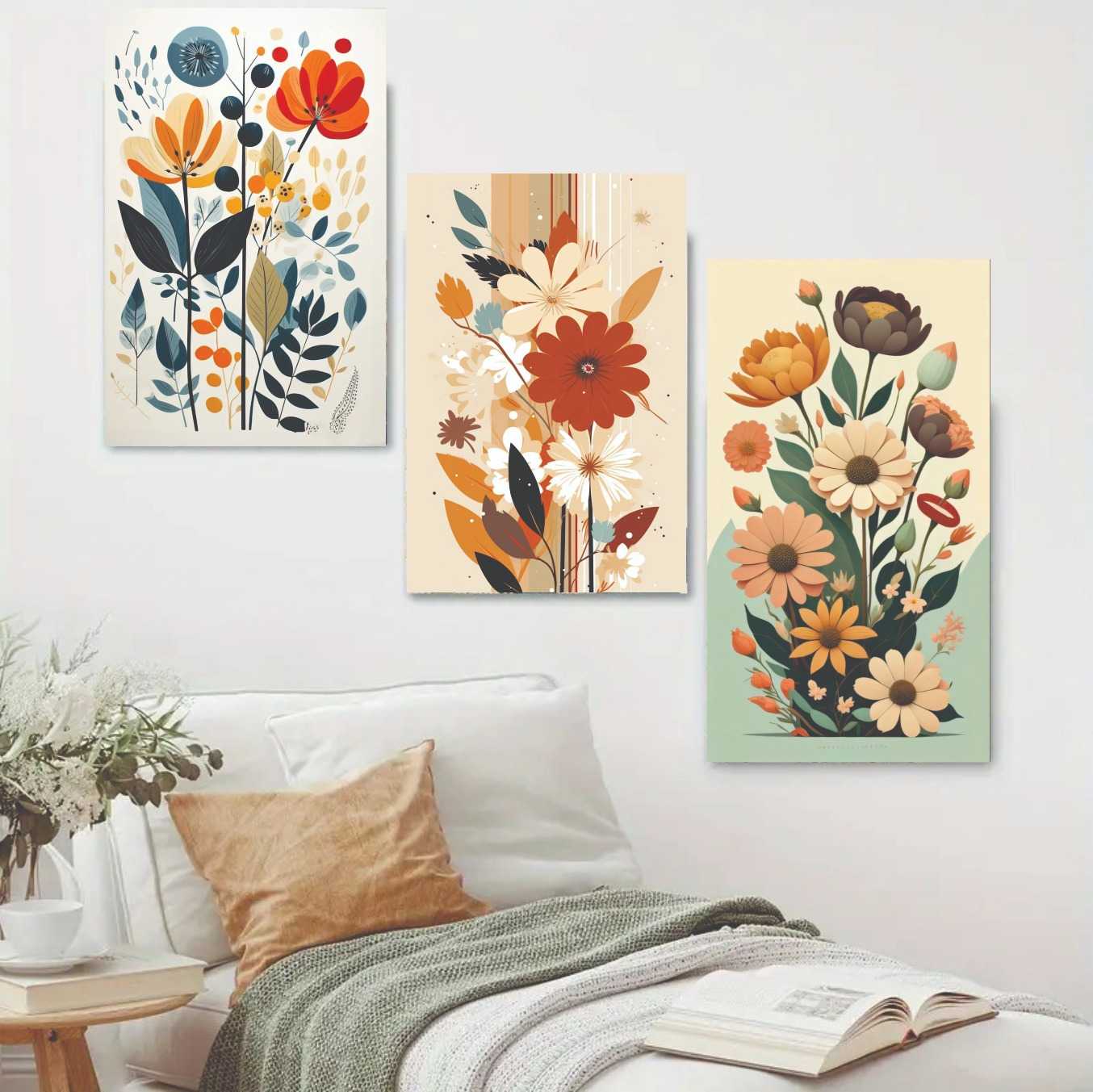 1aa2b96ae9c382adeb7eba4604c942fb.jpeg Set of 3 floral sticky canvas photo tiles 8x11 inch for wall decor