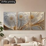 Luxury 3-Piece Floral Wall Frame Set – Gold & Pearl Dandelion Art on Textured Background