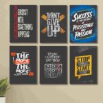 set of 6 Motivational sticky canvas frames for wall decore / sticky phototiles