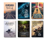 Set of six motivational wooden canvas frames with sticky backing for wall decoration