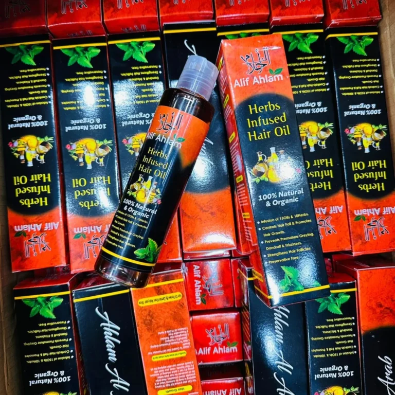 Bottle of Alif Ahlam Herbs Infused Hair Oil front view