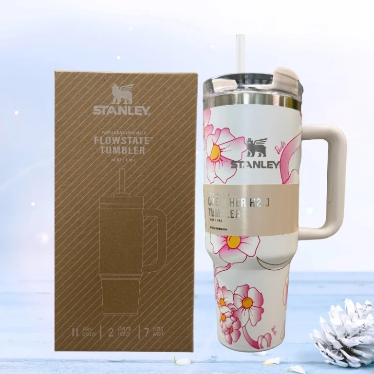Stanley x Barbie 1.18L limited edition white tumbler side view