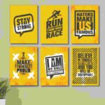 6 PC Wall Decor Cardboard Phototiles With Double Sided Back Sticking Exercise Quotes