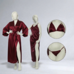Burgundy silk satin 4-piece lingerie set front view