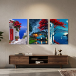 Scenic Nature and Landscape Wooden Wall Art Frame | 3-Piece Wooden Sticky Tiles Set | Vibrant Home and Office Wall Gallery | Size 8x11 Inch Per Frame