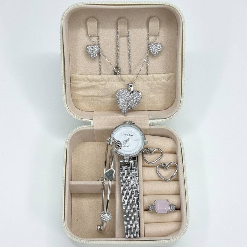 380a3f9402c6c6f533bab42c9f3216c4.png Elegant Heart & Stone 5-Piece Women’s Jewelry Gift Set ~ Imported - Image 1