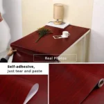 Self-adhesive wood grain sheet applied on furniture surface