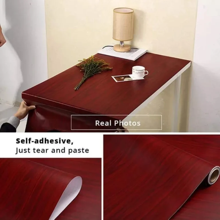 Self-adhesive wood grain sheet applied on furniture surface