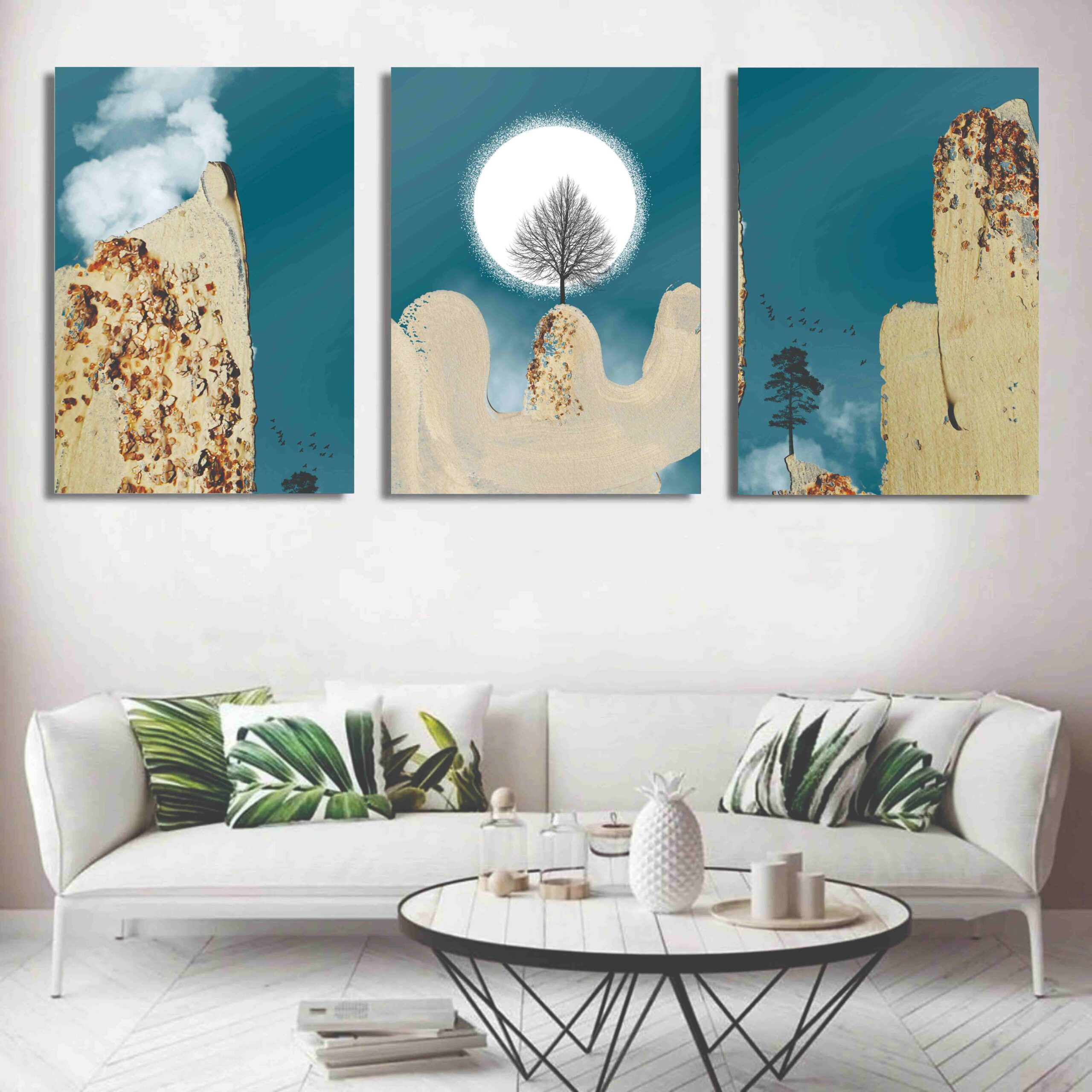 3c0049401adbc2e3bec605fb3447fe0c.jpeg Set of three wooden phototile frames with spiritual design for wall decor